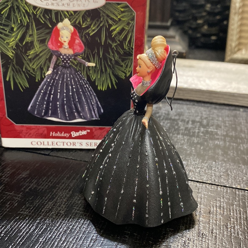 Vintage 1998 Hallmark Keepsake Holiday Barbie Ornament in Black with Pink Hood! - Picture 2 of 10